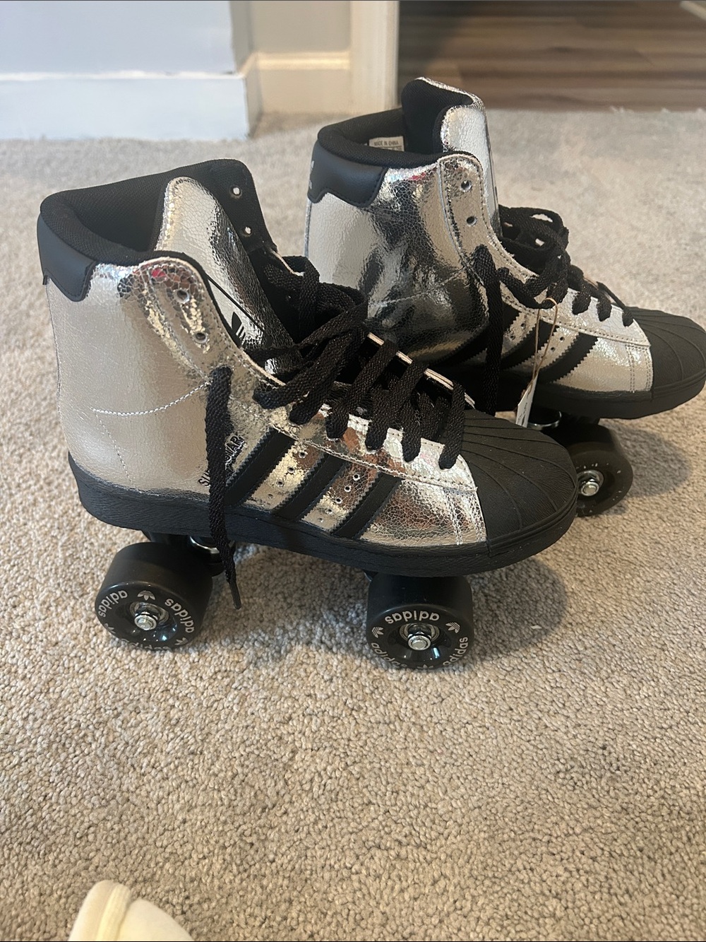 adidas Kids Silver and Black High-Top Roller Skate Sneakers